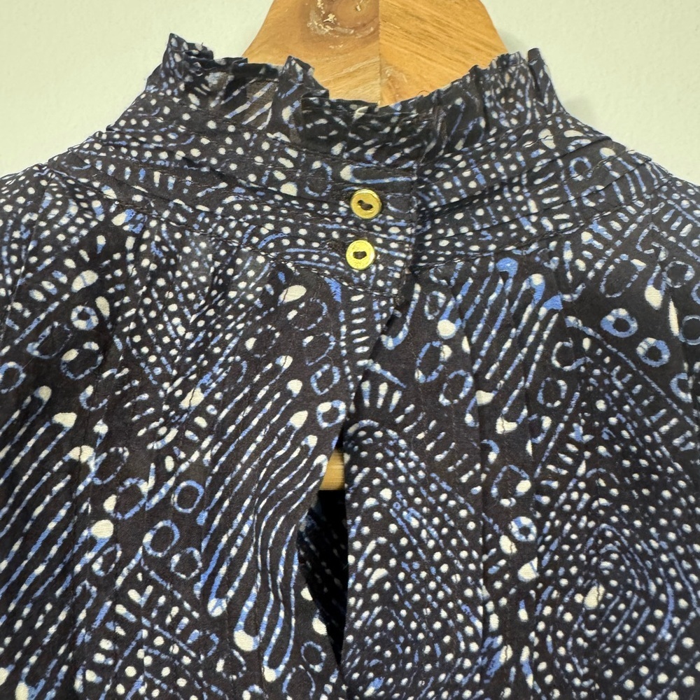 Ulla Johnson Sigrid Blouse In Indigo Diamond Size 0 Boho Puff Sleeve NWOT - Picture 9 of 11